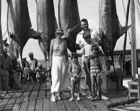 Hemingway with four marlins